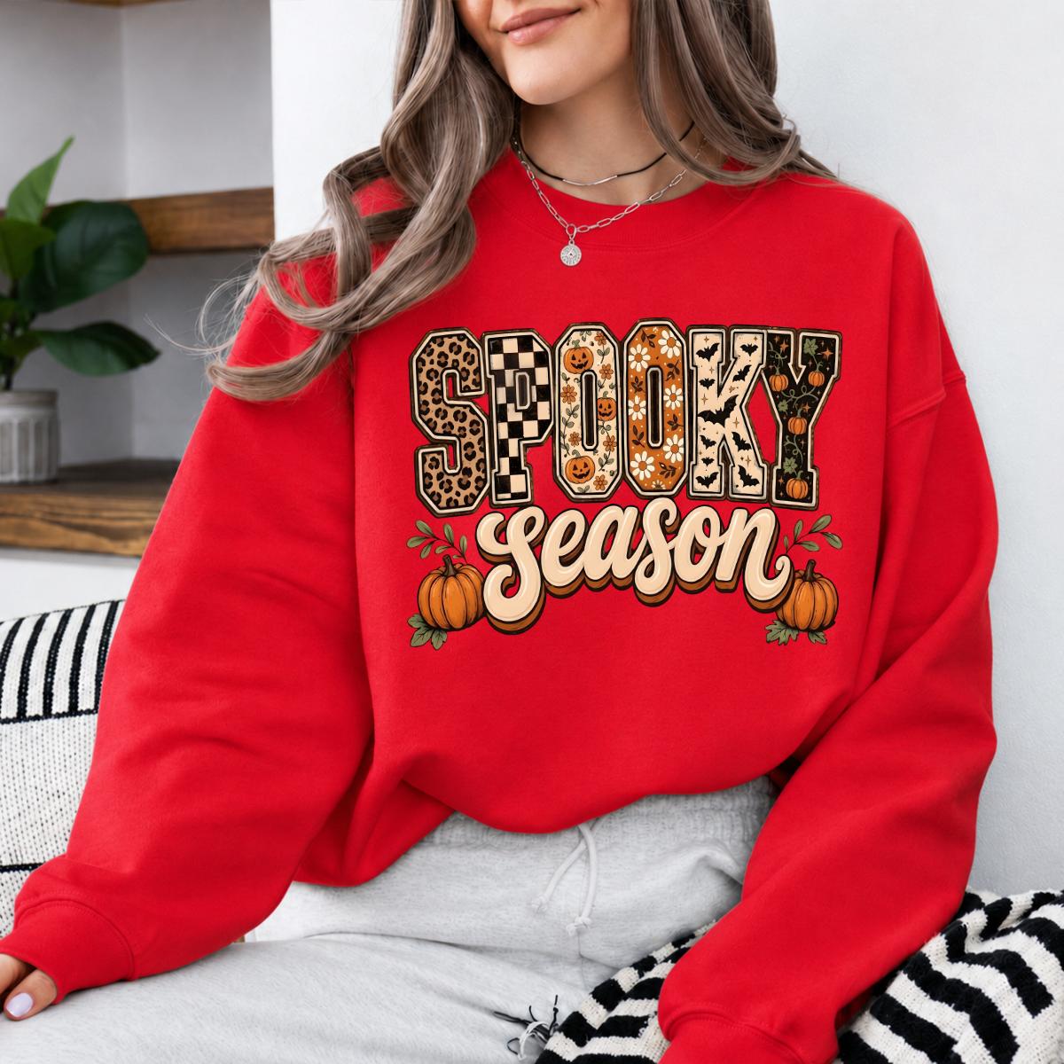 Spooky Season Halloween Spooky Season Sweatshirt and T-Shirt Fall Autumn Women Retro Checker Leopard