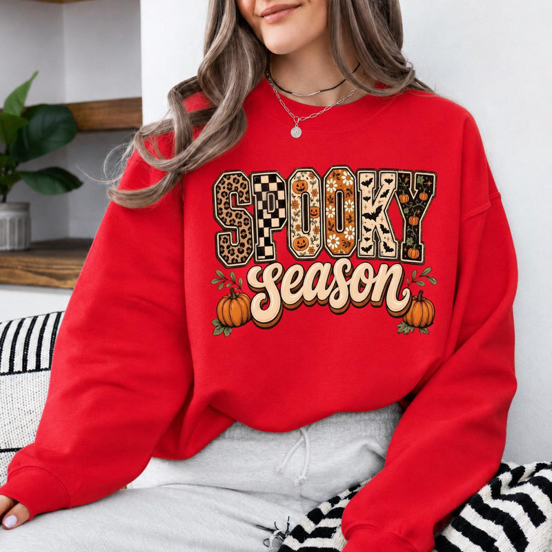 Spooky Season Halloween Spooky Season Sweatshirt and T-Shirt Fall Autumn Women Retro Checker Leopard