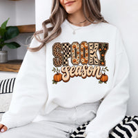Spooky Season Halloween Spooky Season Sweatshirt and T-Shirt Fall Autumn Women Retro Checker Leopard