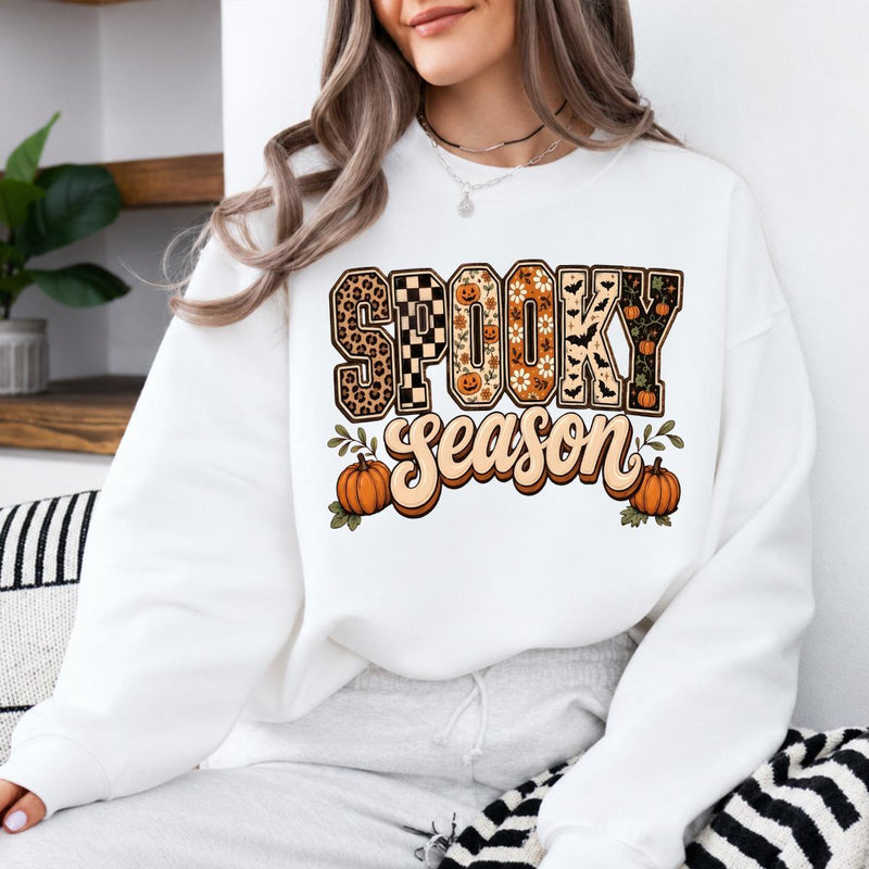 Spooky Season Halloween Spooky Season Sweatshirt and T-Shirt Fall Autumn Women Retro Checker Leopard
