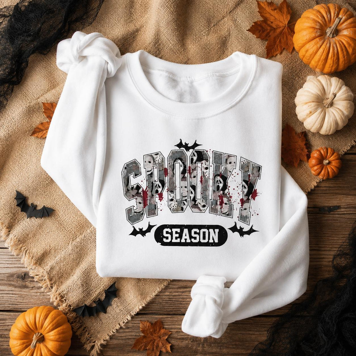 Spooky Season Horror Collage Sweatshirt Halloween Fall Unisex Retro Graphic