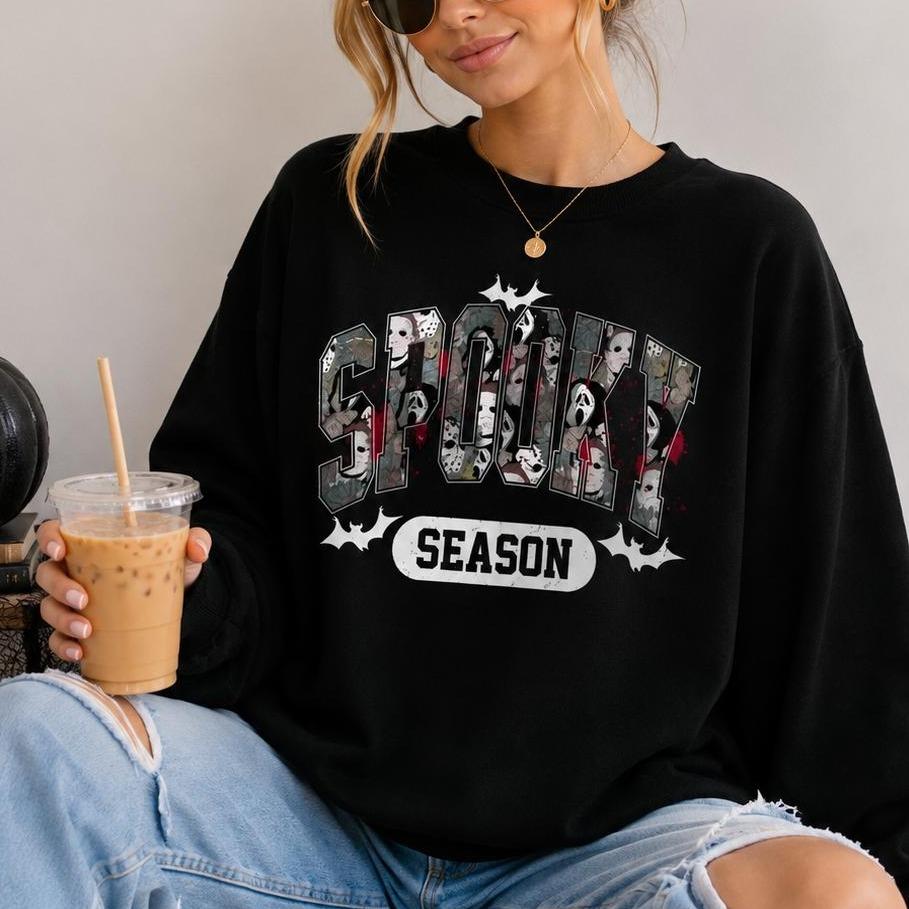 Spooky Season Horror Collage Sweatshirt Halloween Fall Unisex Retro Graphic