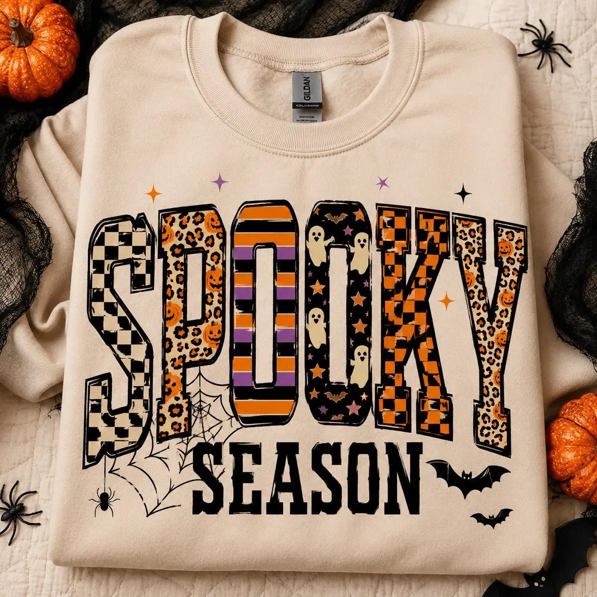 Spooky Season Spooky Season Sweatshirt and T-Shirt Halloween Fall Women Retro Patterned Varsity