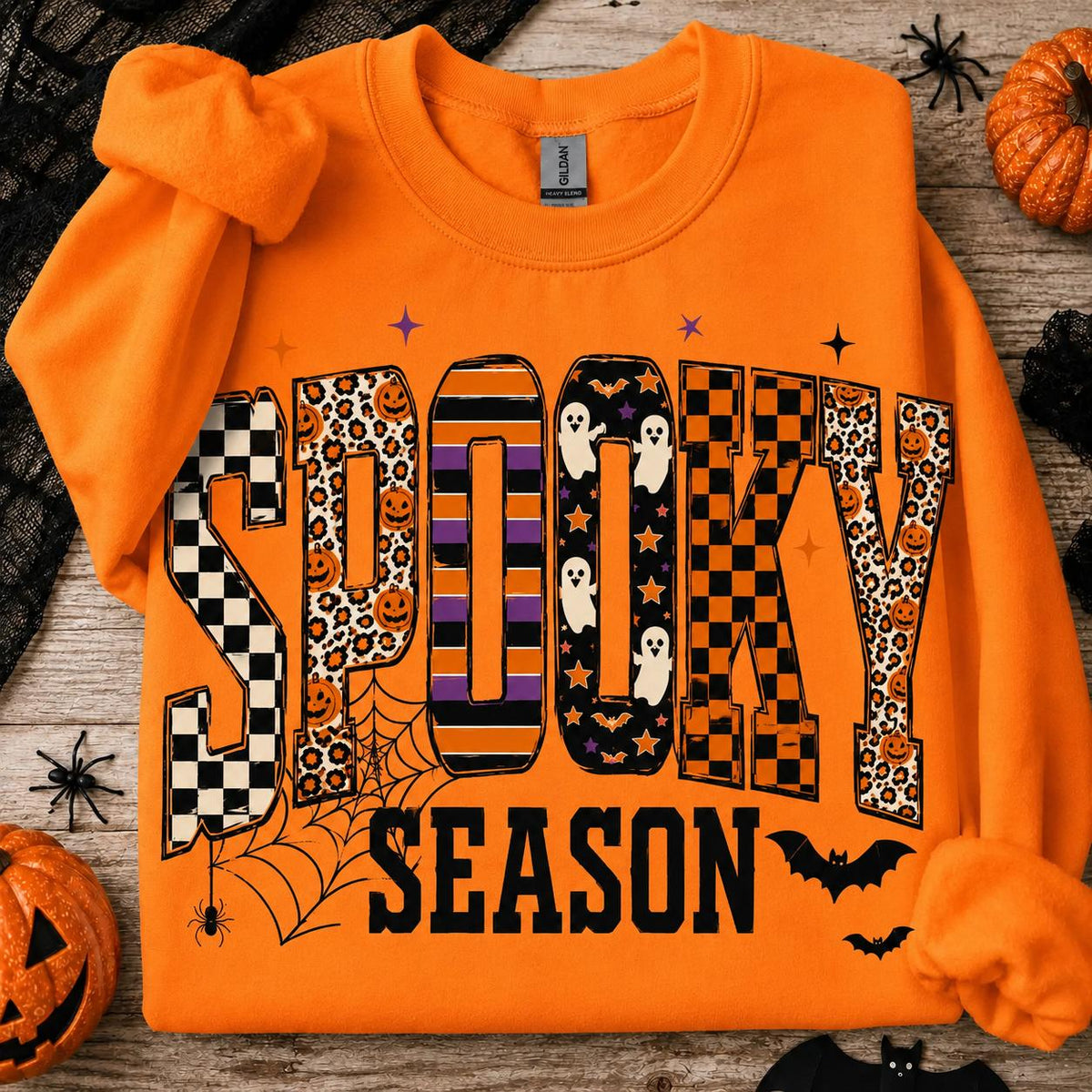 Spooky Season Spooky Season Sweatshirt and T-Shirt Halloween Fall Women Retro Patterned Varsity