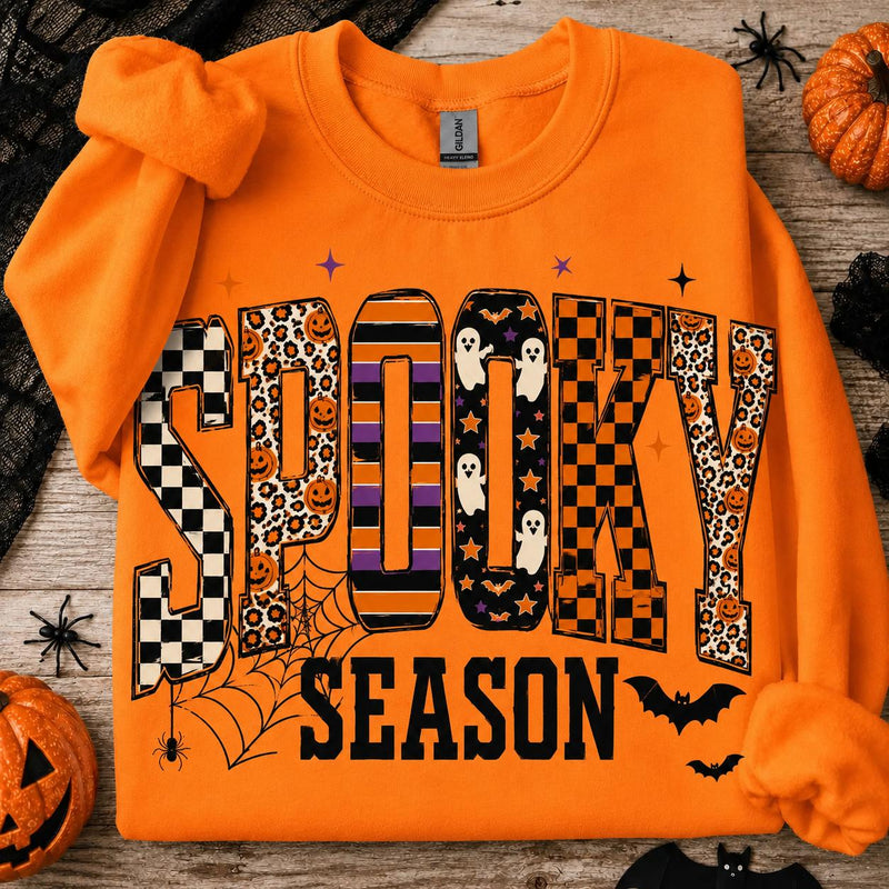 Spooky Season Spooky Season Sweatshirt and T-Shirt Halloween Fall Women Retro Patterned Varsity