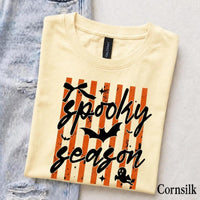 Spooky Season Spooky Season T-Shirt Halloween Fall Apparel Women Cute Coquette Retro Striped