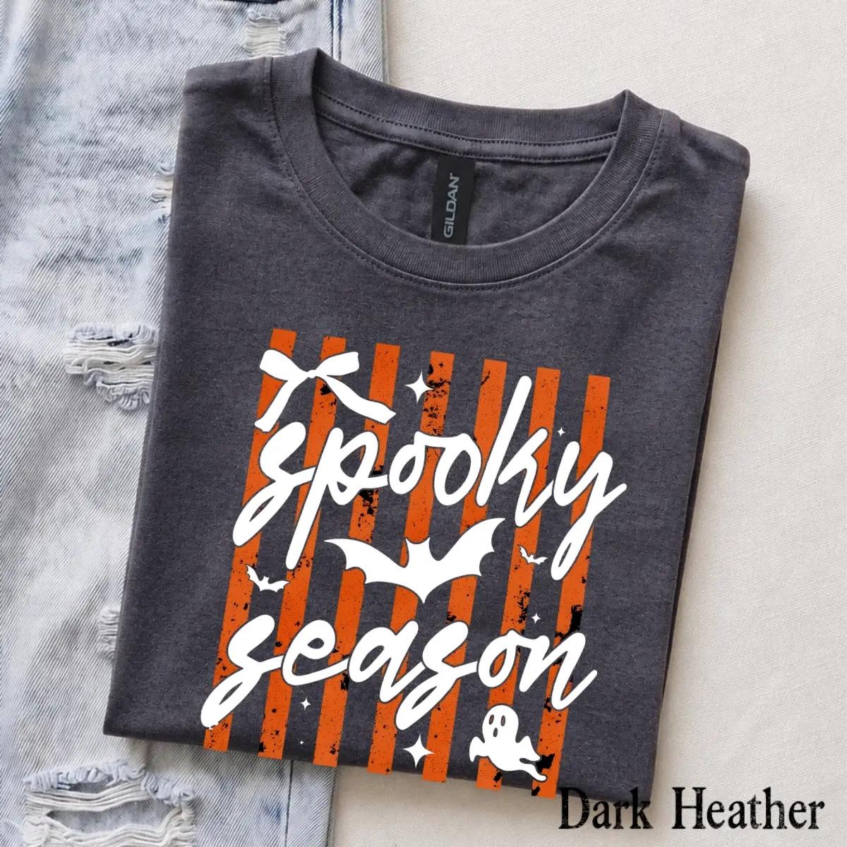 Spooky Season Spooky Season T-Shirt Halloween Fall Apparel Women Cute Coquette Retro Striped
