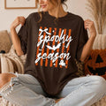 Spooky Season Spooky Season T-Shirt Halloween Fall Apparel Women Cute Coquette Retro Striped