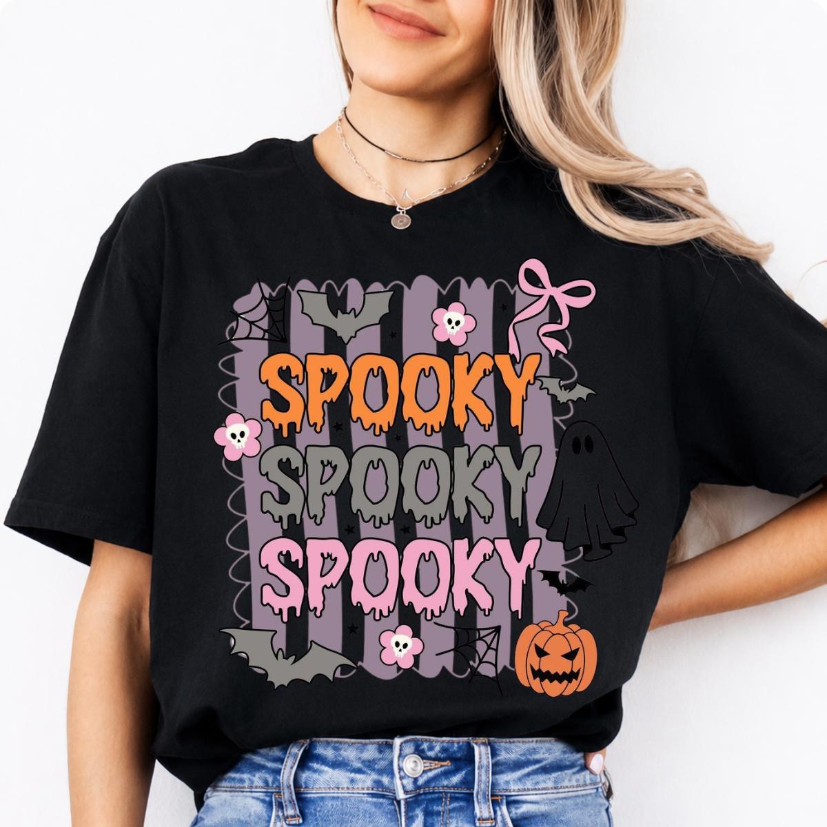 Spooky Season Spooky Spooky Spooky Sweatshirt and T-Shirt Halloween Fall Women Retro Cute Pastel Coquette