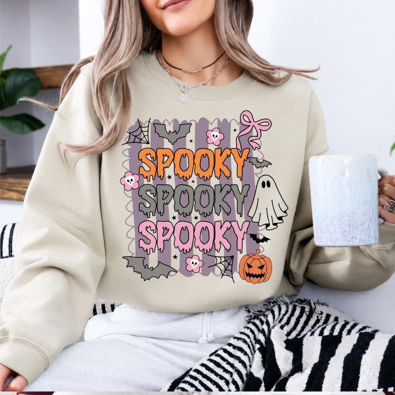 Spooky Season Spooky Spooky Spooky Sweatshirt and T-Shirt Halloween Fall Women Retro Cute Pastel Coquette