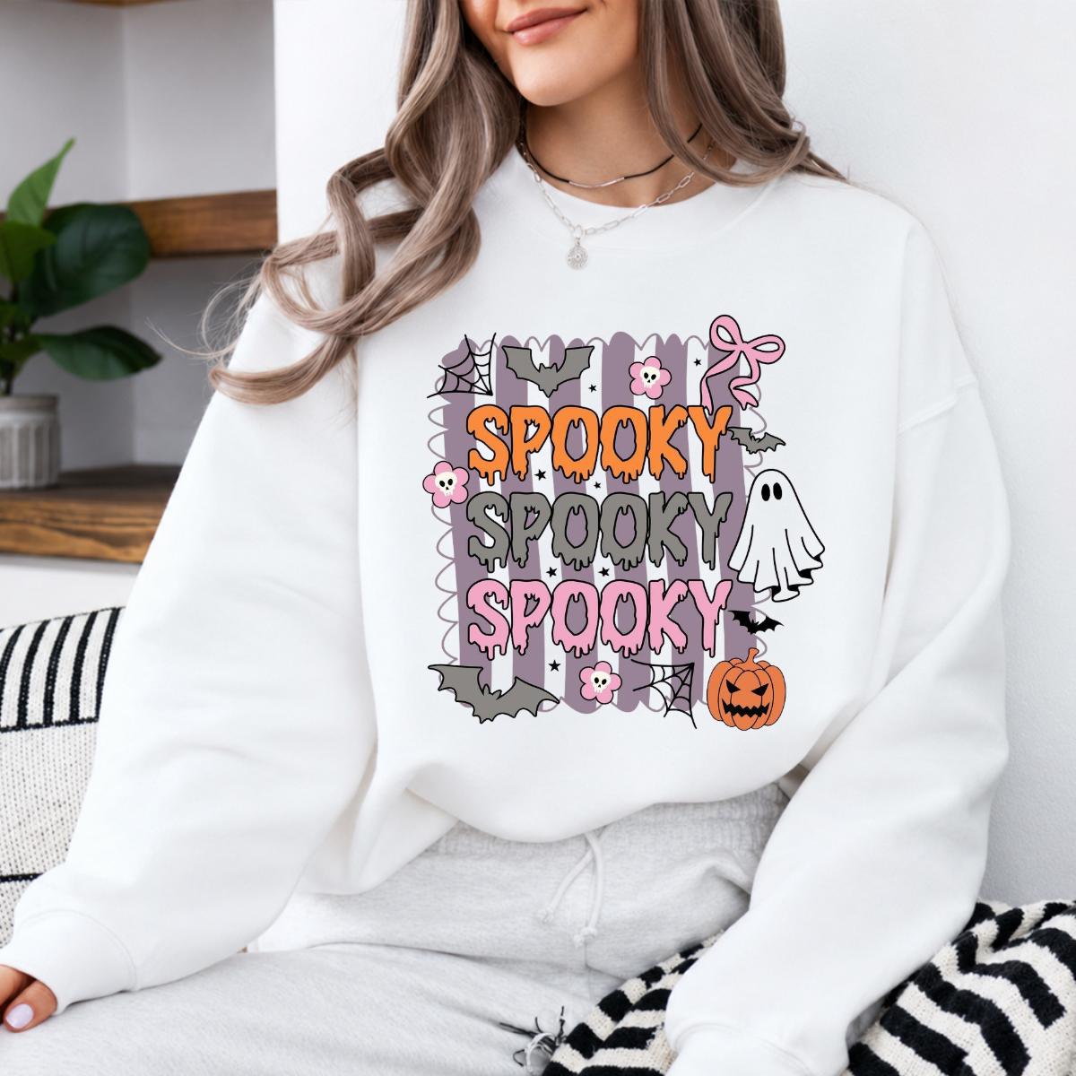 Spooky Season Spooky Spooky Spooky Sweatshirt and T-Shirt Halloween Fall Women Retro Cute Pastel Coquette