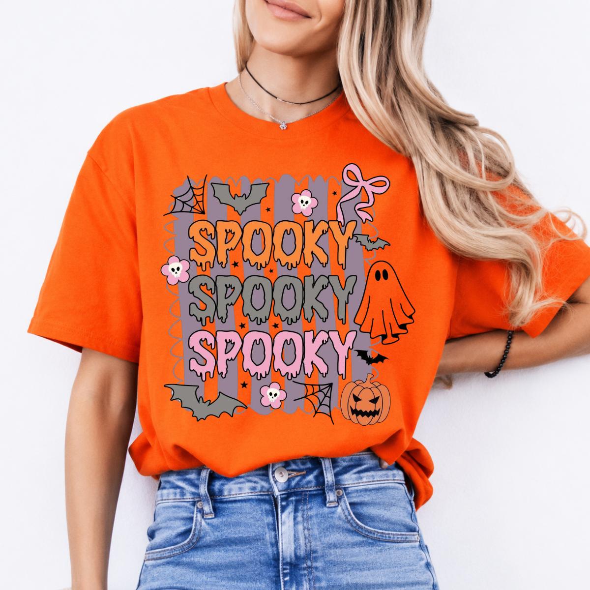 Spooky Season Spooky Spooky Spooky Sweatshirt and T-Shirt Halloween Fall Women Retro Cute Pastel Coquette