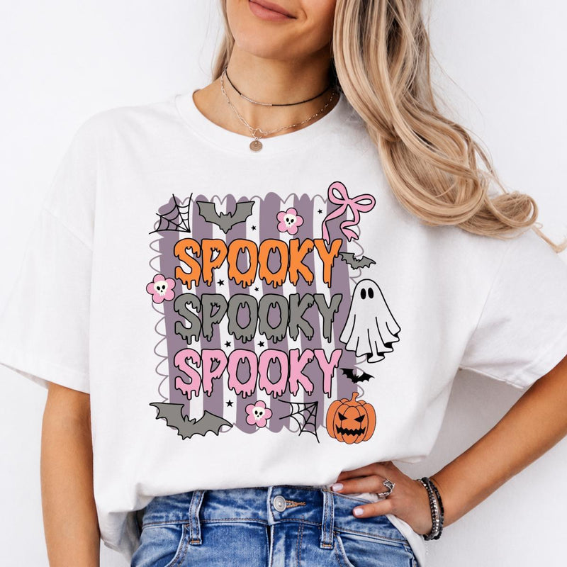 Spooky Season Spooky Spooky Spooky Sweatshirt and T-Shirt Halloween Fall Women Retro Cute Pastel Coquette