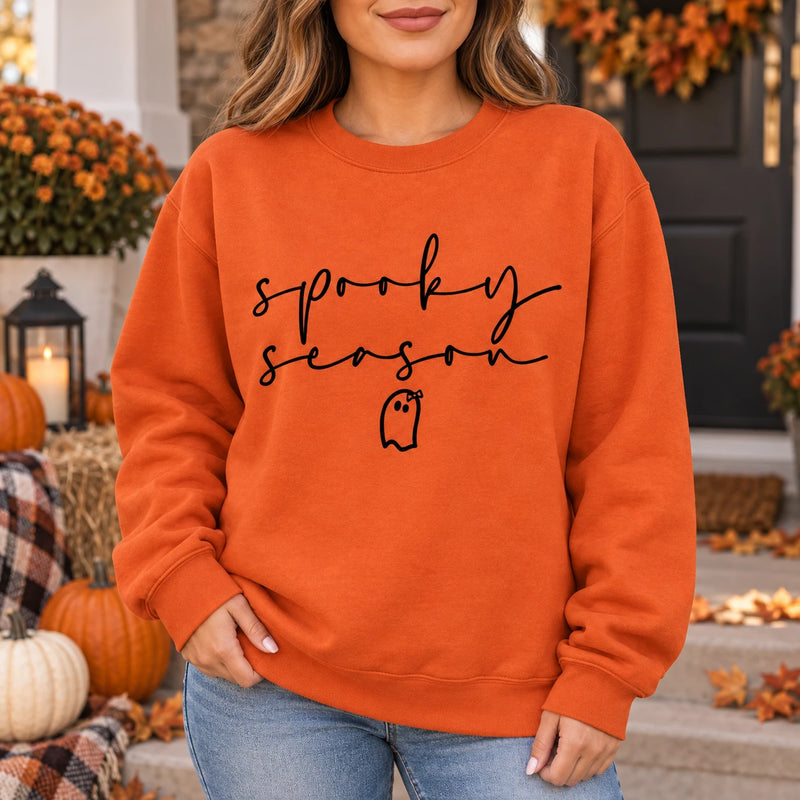 Spooky Season Sweatshirt Minimalist Cute Ghost Fall Graphic Pullover Halloween Crewneck for Women