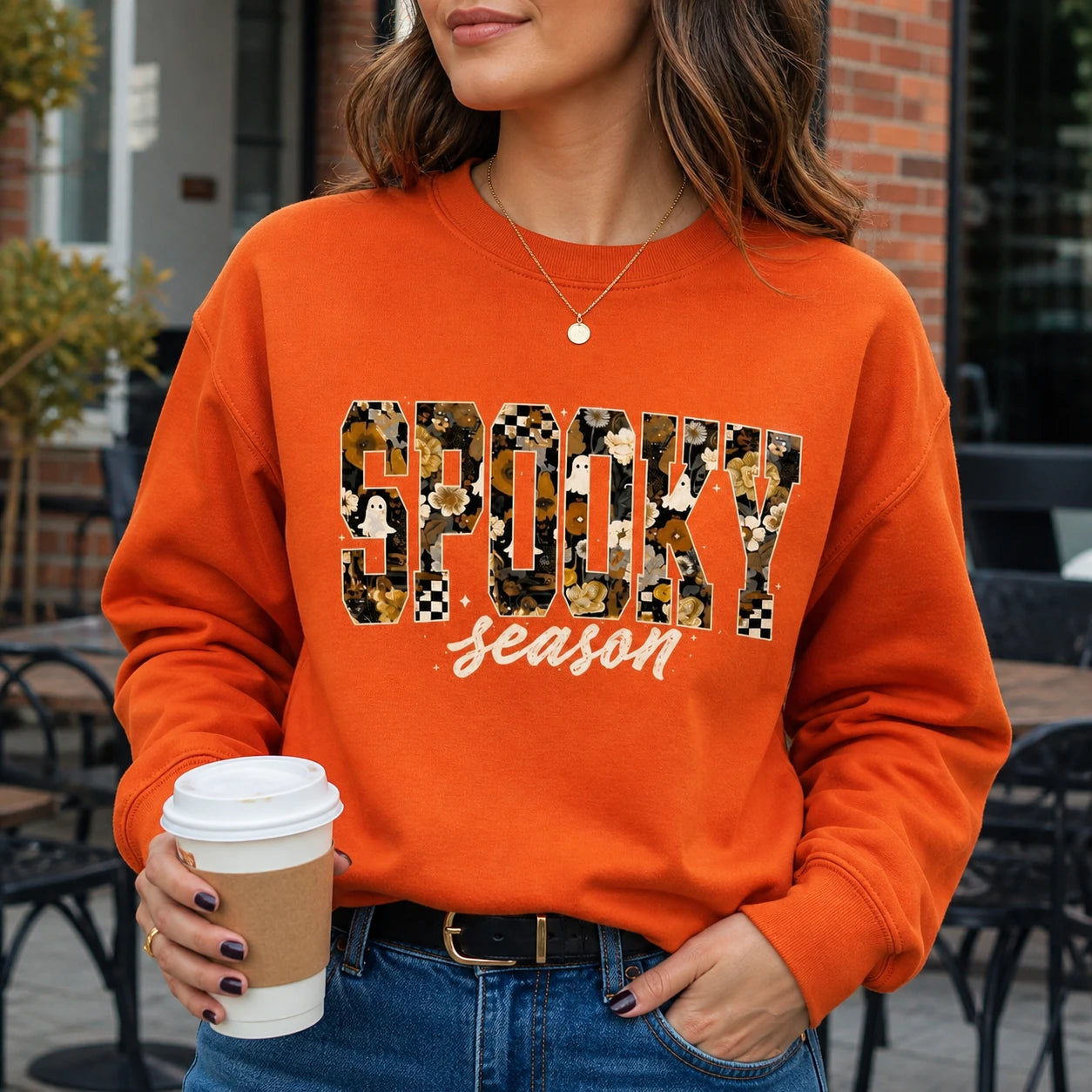 Spooky Season Sweatshirt Spooky Season Floral Ghost Pumpkin Halloween Fall Women Cute Floral