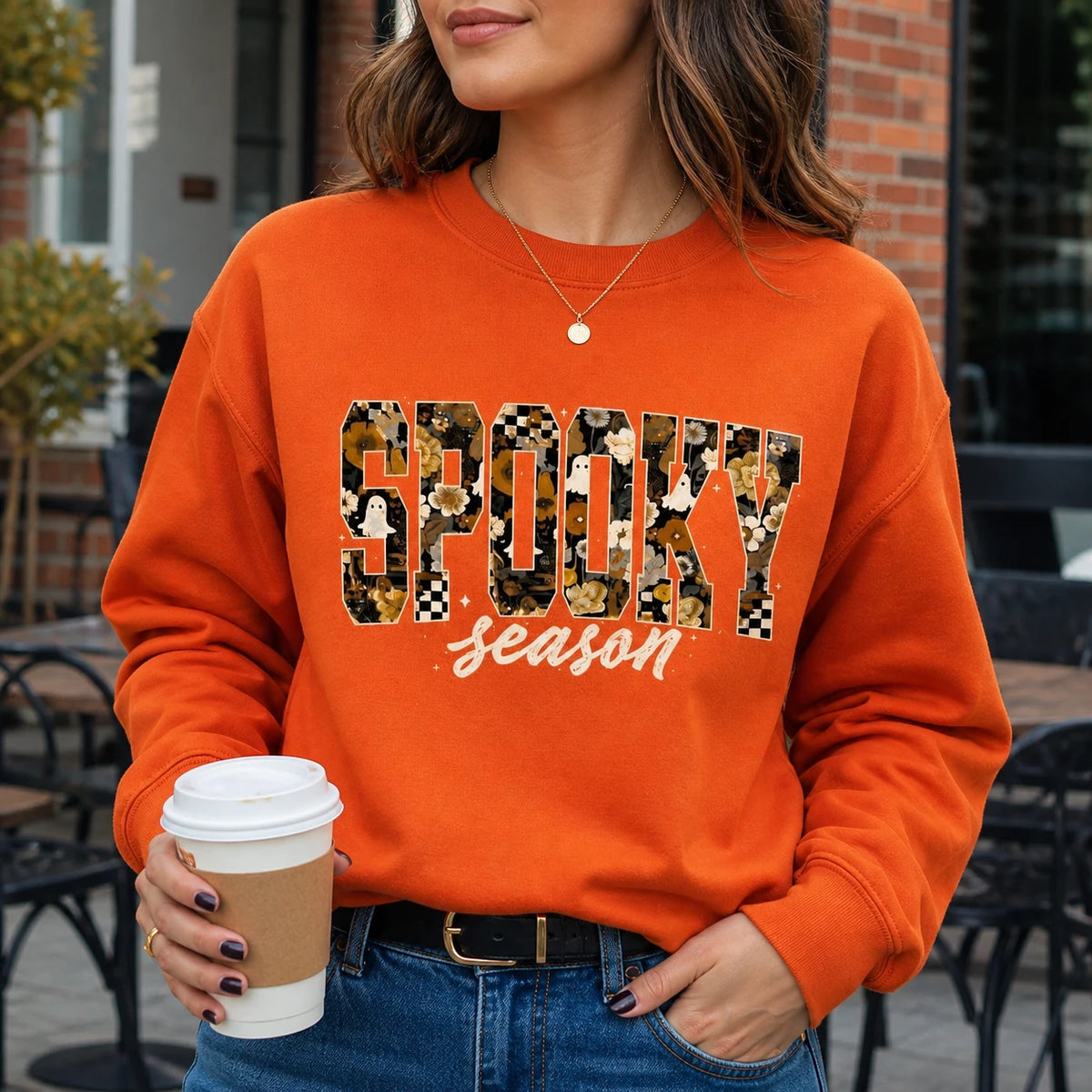 Spooky Season Sweatshirt Spooky Season Floral Ghost Pumpkin Halloween Fall Women Cute Floral
