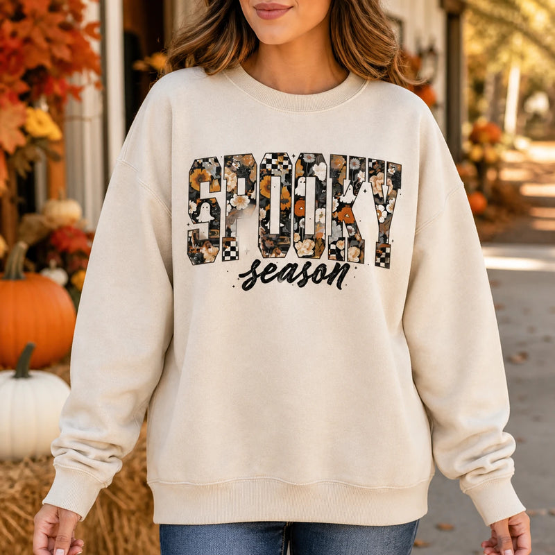 Spooky Season Sweatshirt Spooky Season Floral Ghost Pumpkin Halloween Fall Women Cute Floral