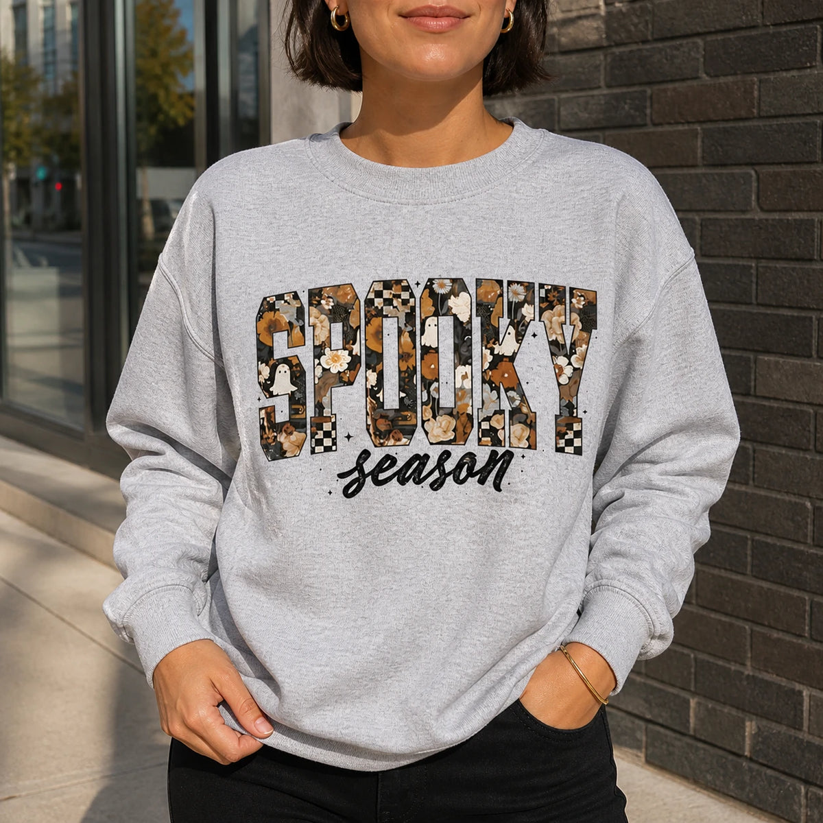 Spooky Season Sweatshirt Spooky Season Floral Ghost Pumpkin Halloween Fall Women Cute Floral