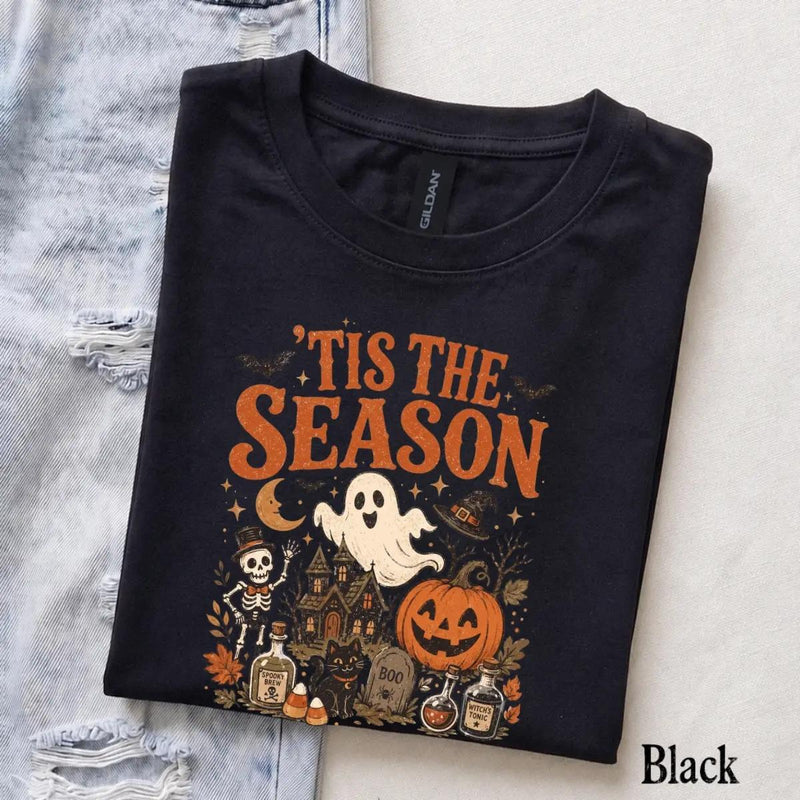 Spooky Season 'Tis The Season Halloween T-Shirt Women Vintage Retro Witchy