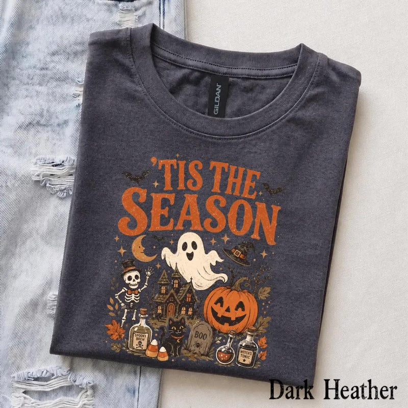 Spooky Season 'Tis The Season Halloween T-Shirt Women Vintage Retro Witchy