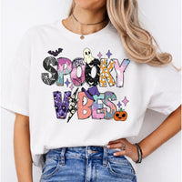 Spooky Vibes Cute Ghost T-Shirt Halloween Season Women Pastel Retro Graphic