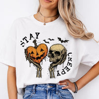 Stay Creepy Halloween Graphic Stay Creepy Pumpkin Skull Sweatshirt and T-Shirt Halloween Women Vintage Gothic