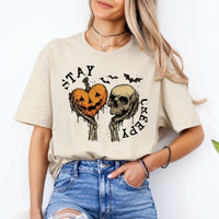Stay Creepy Halloween Graphic Stay Creepy Pumpkin Skull Sweatshirt and T-Shirt Halloween Women Vintage Gothic