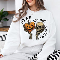 Stay Creepy Halloween Graphic Stay Creepy Pumpkin Skull Sweatshirt and T-Shirt Halloween Women Vintage Gothic