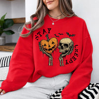 Stay Creepy Halloween Graphic Stay Creepy Pumpkin Skull Sweatshirt and T-Shirt Halloween Women Vintage Gothic