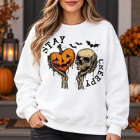 Stay Creepy Halloween Pumpkin Heart Skull Graphic Sweatshirt or T-Shirt for Women Vintage Gothic Fall Top