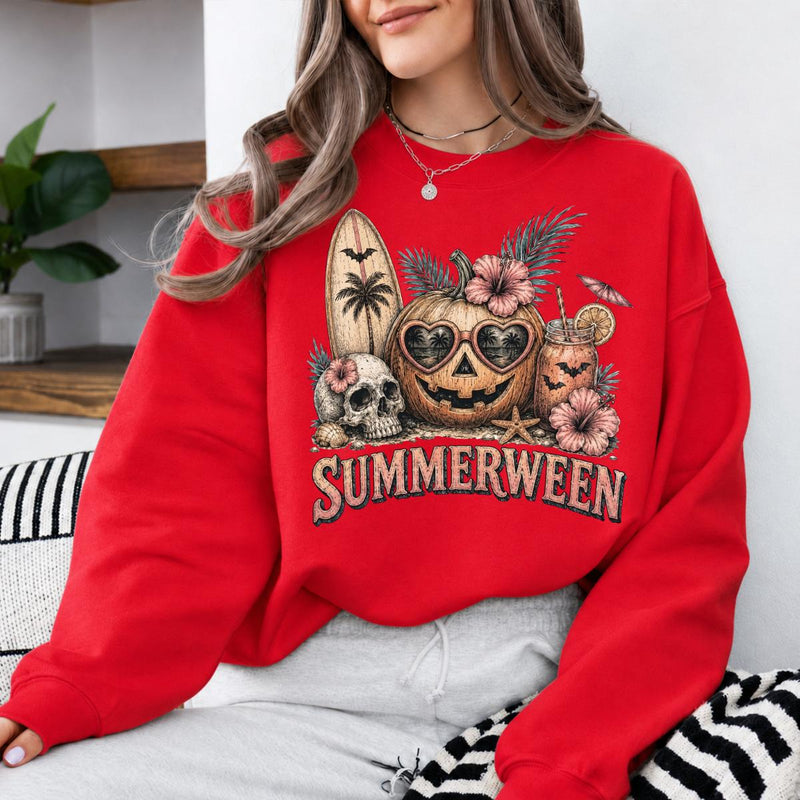 Summerween Pumpkin Graphic SUMMERWEEN Sweatshirt and T-Shirt Tropical Halloween Women Vintage Beach Design