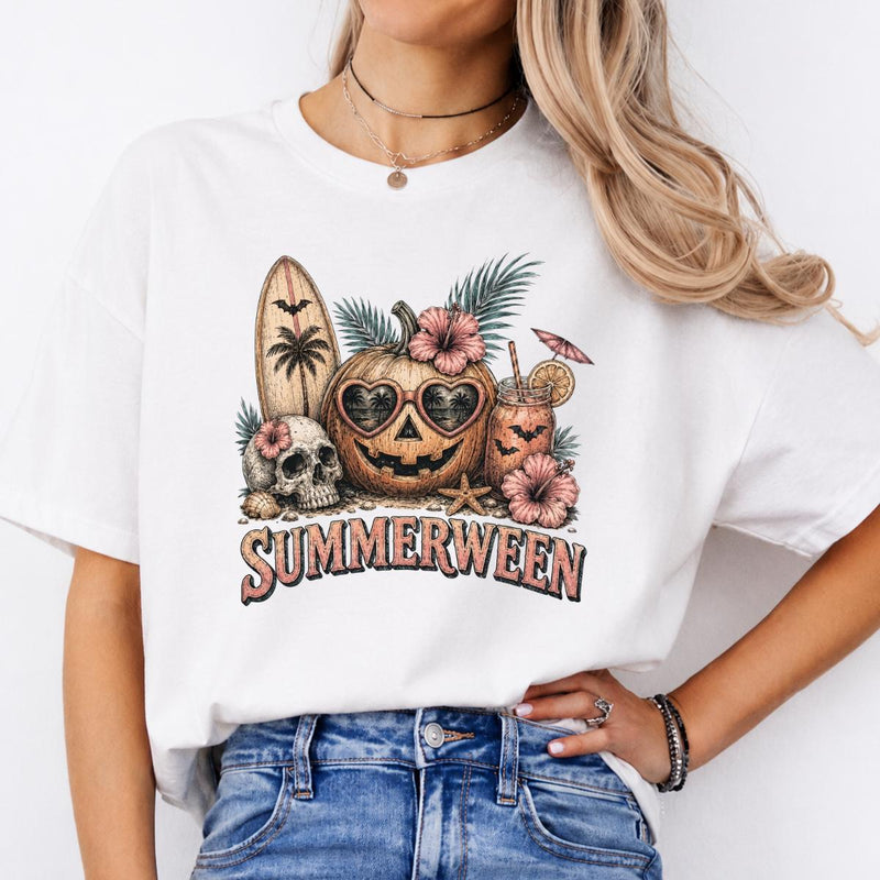 Summerween Pumpkin Graphic SUMMERWEEN Sweatshirt and T-Shirt Tropical Halloween Women Vintage Beach Design
