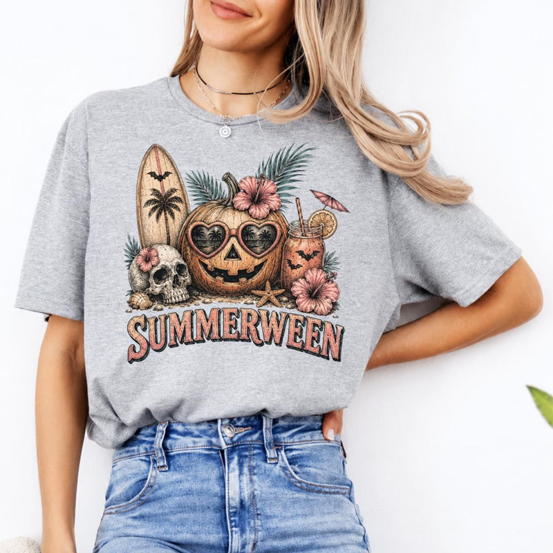 Summerween Pumpkin Graphic SUMMERWEEN Sweatshirt and T-Shirt Tropical Halloween Women Vintage Beach Design