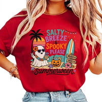 Summerween Salty Breeze Spooky Please T-Shirt Retro Beach Ghost Halloween Unisex Pastel