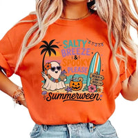 Summerween Salty Breeze Spooky Please T-Shirt Retro Beach Ghost Halloween Unisex Pastel