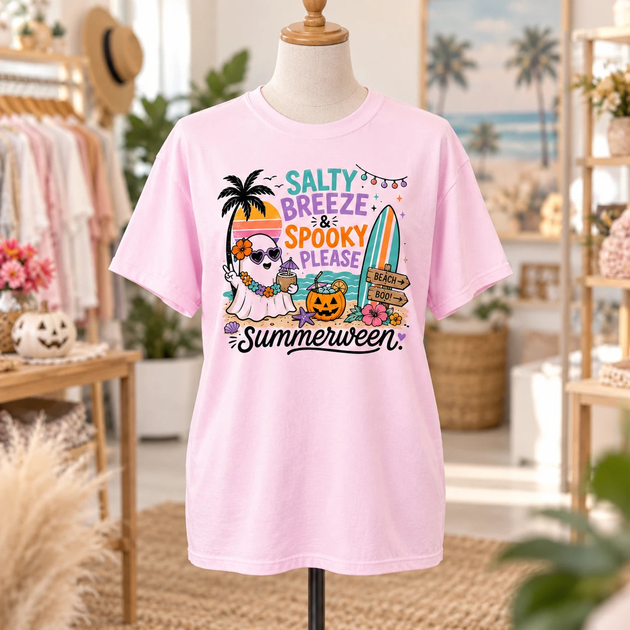 Summerween Shirt Salty Breeze Spooky Please Beach Ghost Retro Halloween Tee