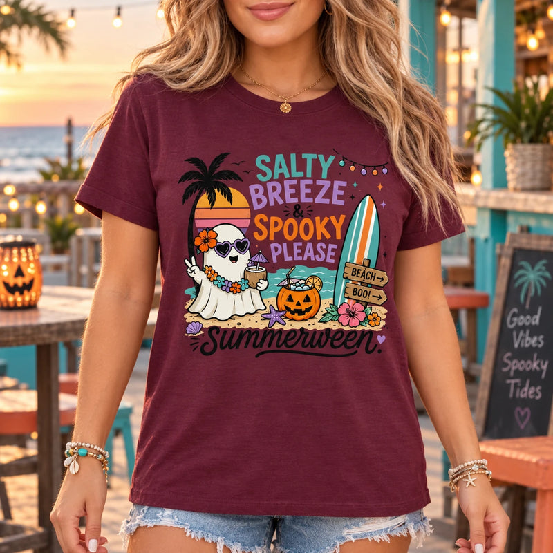 Summerween Shirt Salty Breeze Spooky Please Beach Ghost Retro Halloween Tee
