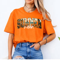 Summerween T-Shirt Skeleton Pumpkin Beach Halloween Vacation Women Retro Spooky Tropical Design