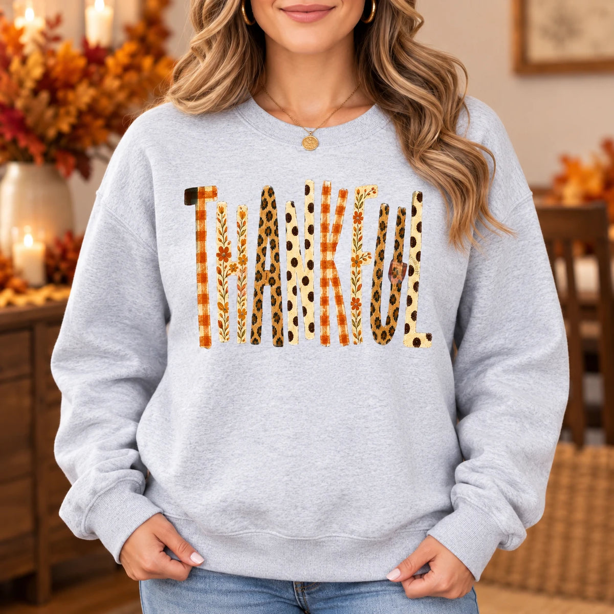 Thankful Fall Crewneck Sweatshirt Retro Leopard Plaid Thanksgiving Graphic Pullover Autumn Gift for Women