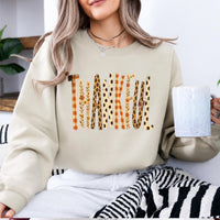 Thankful Fall Sweatshirt, Retro Thanksgiving Graphic, Leopard Plaid Autumn, Thanksgiving Gift for Women