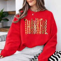 Thankful Fall Sweatshirt, Retro Thanksgiving Graphic, Leopard Plaid Autumn, Thanksgiving Gift for Women