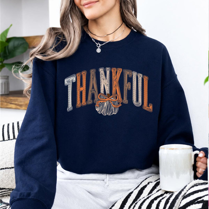 Thankful Pumpkin Sweatshirt, Retro Thanksgiving Graphic, Cozy Fall Harvest, Autumn Gift for Women
