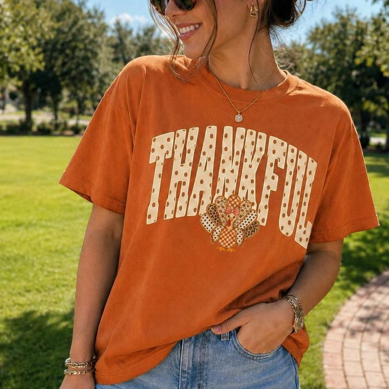 Thankful Turkey Sweatshirt THANKFUL Turkey Thanksgiving Fall Women Cute Patchwork Graphic