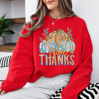Thanksgiving Gift for Mom Give Thanks Pumpkins Sweatshirt Fall Harvest Women Vintage Floral Design
