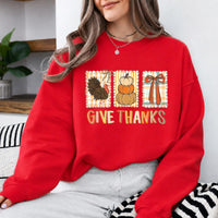 Thanksgiving Gift for Women, Give Thanks Turkey Pumpkin Bow Sweatshirt, Harvest Holiday Women Vintage Plaid Design