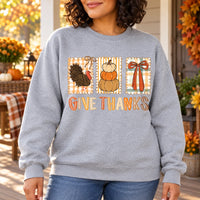 Thanksgiving Gift for Women, Give Thanks Turkey Pumpkin Bow Vintage Harvest Sweatshirt