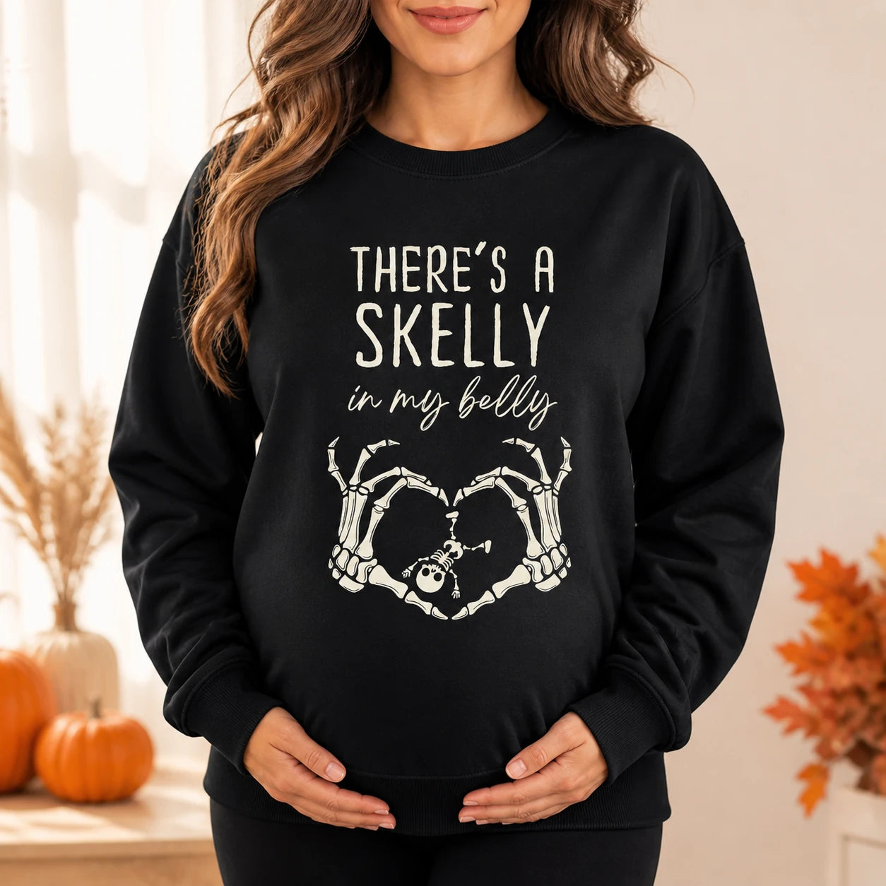 There's A Skelly In My Belly Halloween Pregnancy Shirt, Cute Spooky Mama Maternity Announcement Tee