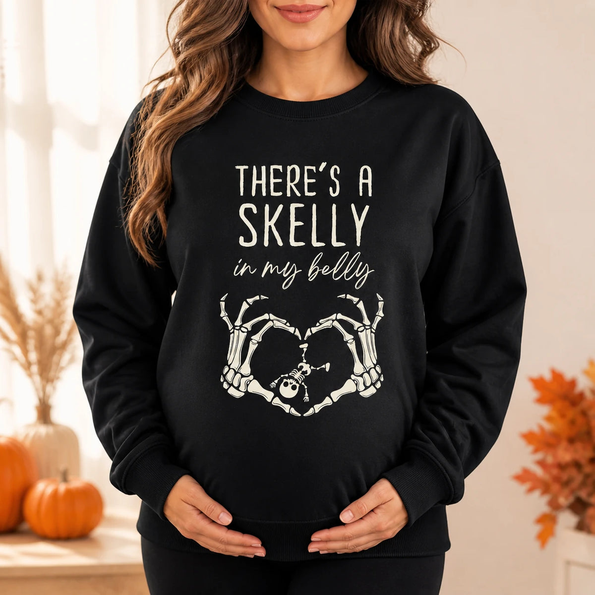 There's A Skelly In My Belly Halloween Pregnancy Shirt, Cute Spooky Mama Maternity Announcement Tee