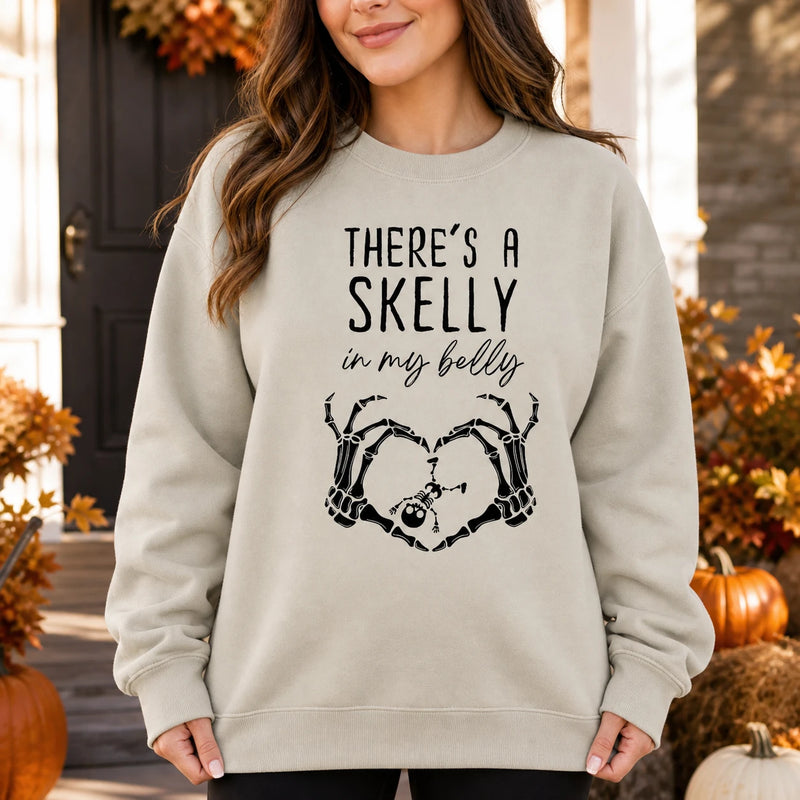 There's A Skelly In My Belly Halloween Pregnancy Shirt, Cute Spooky Mama Maternity Announcement Tee