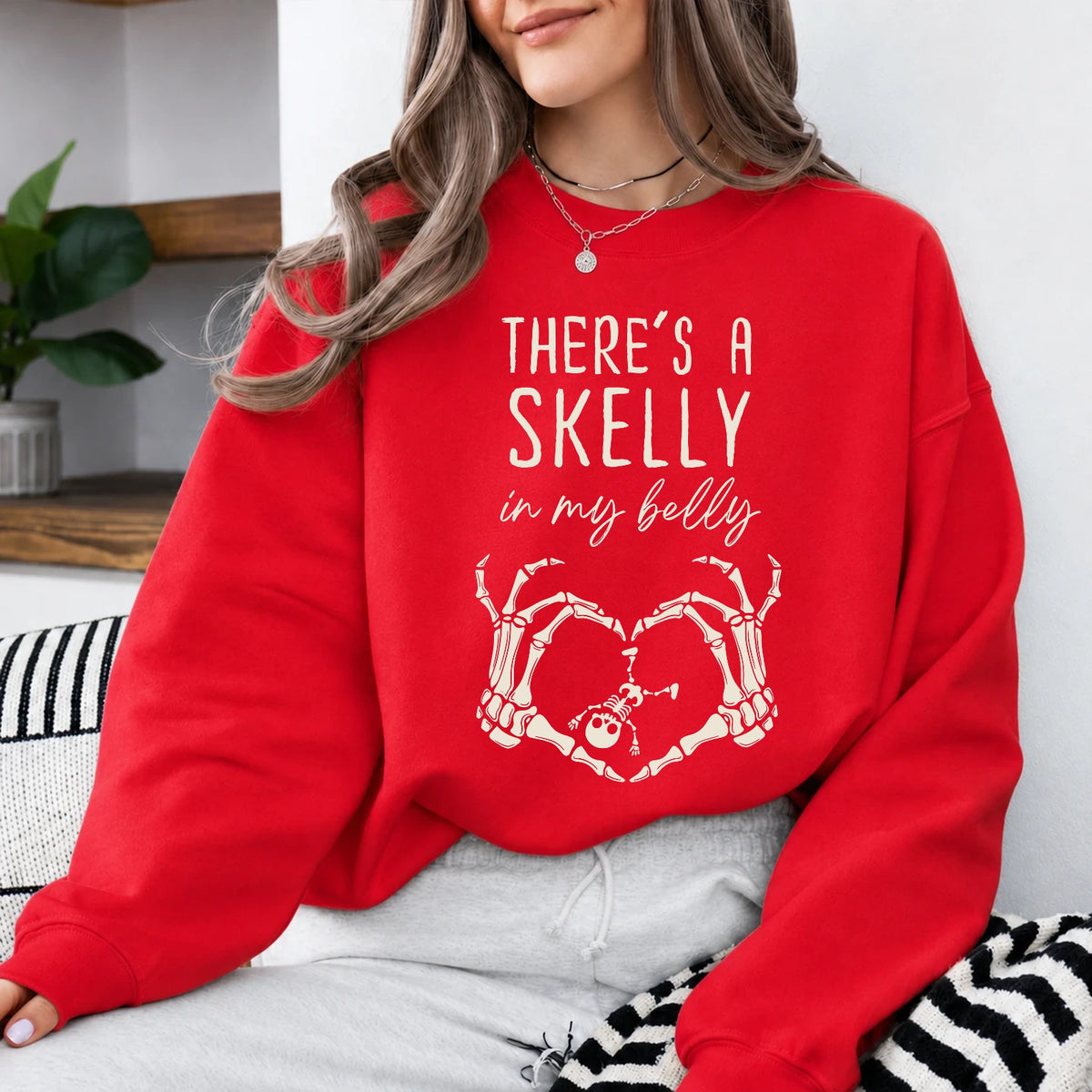 There's A Skelly In My Belly Halloween Pregnancy Shirt, Cute Spooky Mama Maternity Announcement Tee